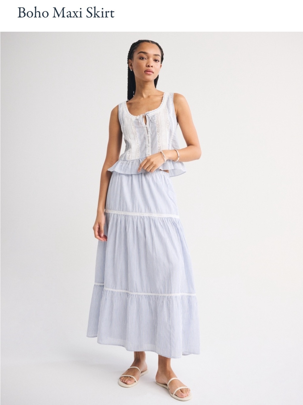 Abercrombie & Fitch Light Blue and White Striped Maxi Skirt